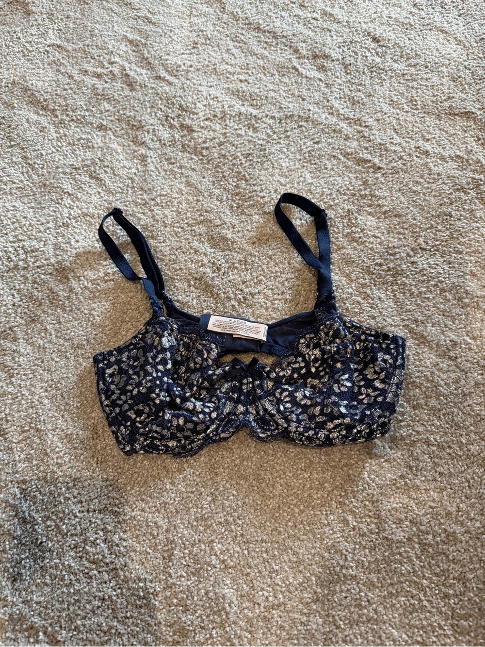 Victoria's Secret Navy Lace Bra with Silver Accents